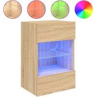 Berkfield Home TV Wall Cabinet with LED Lights Sonoma Oak 40x30x60.5 cm in Light Brown