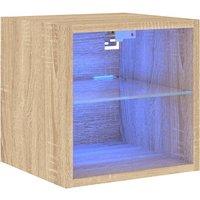 Berkfield Home TV Wall Cabinet with LED Lights Sonoma Oak 30x28.5x30 cm in Light Tan