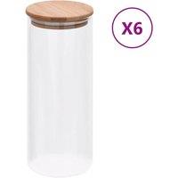 Berkfield Home Storage Glass Jars with Bamboo Lid 6 pcs 1000 ml in Clear