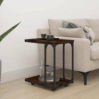 Berkfield Home Side Table with Wheels Smoked Oak 50x35x55.5cm Engineered Wood in Brown | Size: 50x35x55.5 cm