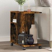 Berkfield Home Side Table with Wheels Smoked Oak 50x30x55 cm Engineered Wood in Brown | Size: 50 x 30 x 55 cm
