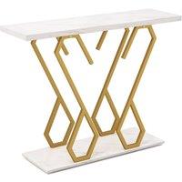 Costway Modern Console Table Faux Marble Narrow Entryway Hallway Table Accent Desk 100cm in White