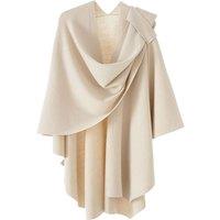 MODISHION Women's Draped Cape Shawl with Shoulder Fastening Strap in Light Beige