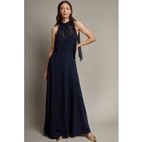 Monsoon Women's Monika Halter Chiffon Maxi Dress Blue | Size: 16