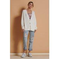 Jolie Moi Women's Soft Knit Shell Button Cardigan in Off-White | Size: S/M