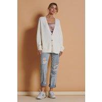 Jolie Moi Women's Soft Knit Shell Button Cardigan in Off-White | Size: Large/XL