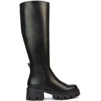 XY London Women's 'Aubree' Chunky Platform Block Heel Knee High Biker Boots in Black | Size: 8