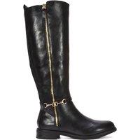 XY London Women's 'Azalea' Knee High Zip Up Flat Low Heel Boots in Black | Size: 4