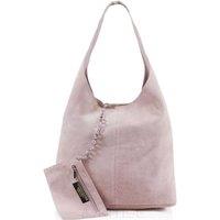 Kitise Women's Spacious Slouch Genuine Italian Suede Tote Handbag in Pink