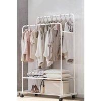 Living and Home 2-Rod Modern Indoor Bedroom Clothes Rack Garment Hanger with 2-tier Storage Shelf in White