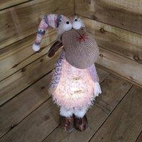 Samuel Alexander 50cm Battery Operated Light up Standing Christmas Reindeer in Pink & Grey Hat with LEDs