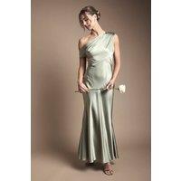 Coast Women's Satin Off-One Shoulder Slinky Bridesmaid Fishtail Maxi Dress in Olive | Size: 10
