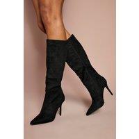 Coast Women's Eleanor Faux Croc Embossed Suede High Stiletto Knee Boots in Natural Black | Size: 7