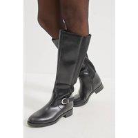 Good For the Sole Women's : Wide Fit Carol Faux Leather Back Stretch Buckle Detail Riding Boots in Black | Size: 3