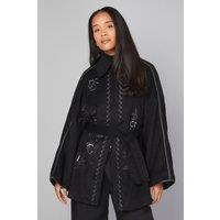 Wallis Women's Embroidered Cape Coat in Black | Size: 16