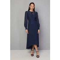 Wallis Women's Lace Insert Chiffon Midi Dress in Navy | Size: 14