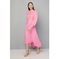 Wallis Women's Lace Insert Chiffon Midi Dress in Pink | Size: 12