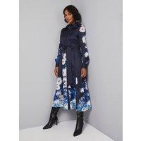 Wallis Women's Floral Tie Back Midi Shirt Dress in Navy | Size: 10