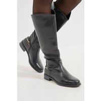 Wallis Women's Emma Faux Leather Stirrup Detail Knee High Riding Boots in Black | Size: 5