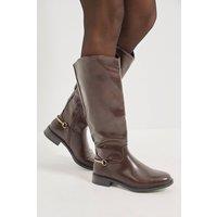 Wallis Women's Emma Faux Leather Stirrup Detail Knee High Riding Boots in Chocolate | Size: 5