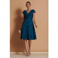 Jolie Moi Women's Cap Sleeve 50s Lace Dress in Blue | Size: 10