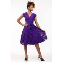 Jolie Moi Women's Cap Sleeve 50s Lace Dress in Purple | Size: 8
