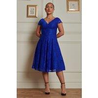 Jolie Moi Women's Cap Sleeve 50s Lace Dress in Bright Blue | Size: 10