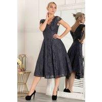 Jolie Moi Women's Cap Sleeve 50s Lace Dress in Dark Grey | Size: 8
