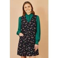 Yumi Women's Black Floral Print Pinafore Dress With Button Up | Size: 10