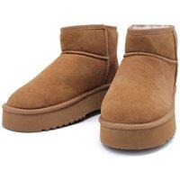 Kitise Women's Genuine Suede Leather Flatform Comfort Ankle Boots in Camel | Size: 3