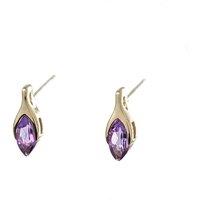Ojewellery Women's 9ct Yellow Gold Amethyst Minimalist Marquise Stud Earrings in Purple