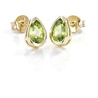 Ojewellery Women's 9ct Yellow Gold Peridot Stud Earrings in Green