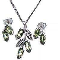 Ojewellery Women's Set Peridot Necklace Earrings Studs Olive Leaves in Green | Size: 18 inches
