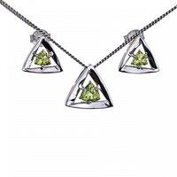 Ojewellery Women's Set Peridot Necklace Earrings Studs Trillion in Green | Size: 18 inches