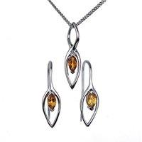 Ojewellery Women's Citrine Set Earrings Pendant Marquise Infinity Loop in Yellow | Size: 18 inches