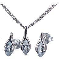 Ojewellery Women's Aquamarine Minimalist Marquise Set Necklace Earrings in Blue | Size: 18 inches