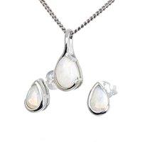 Ojewellery Women's Opal Set Necklace Earrings Sterling Studs Pear in White