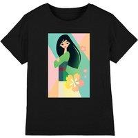 Disney Girl's Mulan Simplistic Illustration T-Shirt Black | Size: 12-13 Years