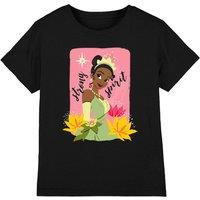 Disney Girl's The Princess & The Frog Strong Spirit With Tiana T-Shirt Black | Size: 5-6 Years