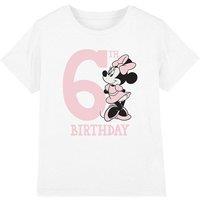 Minnie Mouse Girl's 6Th Birthday Shirt T-Shirt White | Size: 3-4 Years