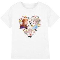 Frozen Girl's Valentine'S Day Elsa, Anna, Sisters Connected By Love T-Shirt White | Size: 3-4 Years