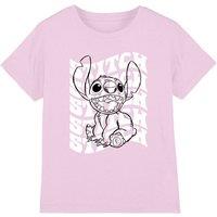 Lilo & Stitch Sketch Name Repeat Kids T-Shirt Pink | Size: 12-13 Years