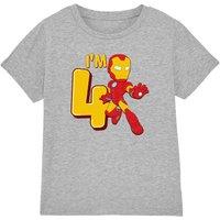 Iron Man Cute Birthday 4 Kids T-Shirt Light Grey | Size: 5-6 Years