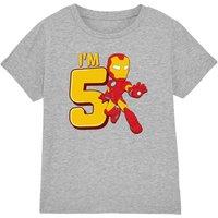 Iron Man Cute Birthday 5 Kids T-Shirt Light Grey | Size: 5-6 Years