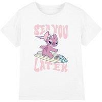 Disney Girl's Lilo&Stitch Angel Sea You Later Surf Girls T-Shirt, White | Size: 5-6 Years