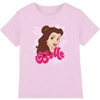 Disney Girl's Princess Belle Face Girls T-Shirt, Light Pink | Size: 9-11 Years