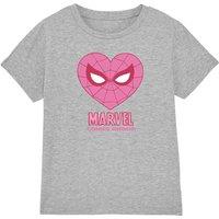 Marvel Girl's Comics Spiderman Heart T-Shirt, Athletic Heather in Light Grey | Size: 12-13 Years
