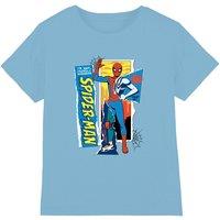 Marvel Boy's Friendly Neighborhood Spiderman Scrapbook T-Shirt, Sky Blue in Light Blue | Size: 12-13 Years