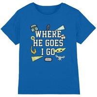 Star Wars The Mandalorian Grogu Where He Goes Badges Kids T-Shirt, Royal Blue | Size: 5-6 Years