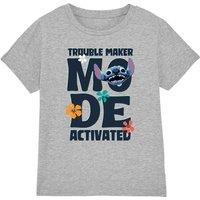 Disney Boy's Stitch Trouble Maker Mode Kids T-Shirt, Heather Grey | Size: 3-4 Years